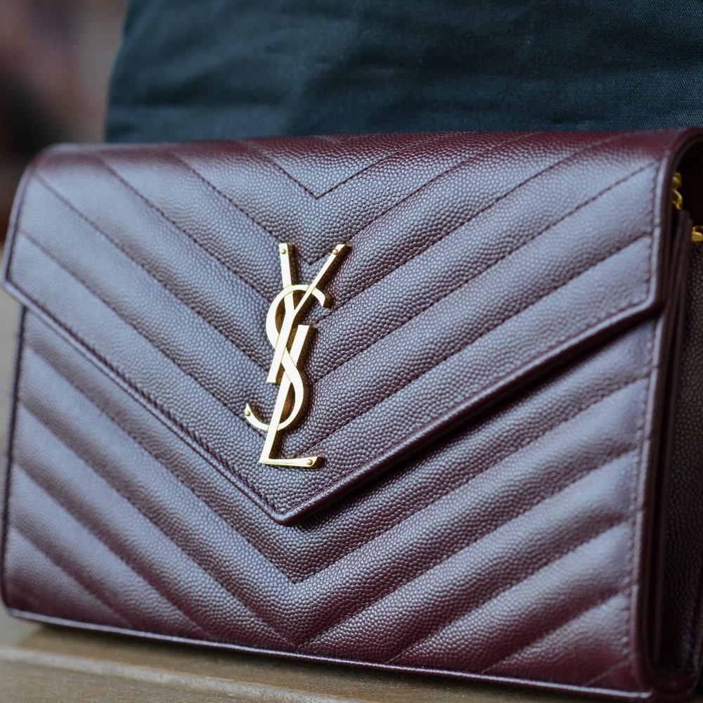 YSL Monogramme Large Grain de Poudre Dark Red